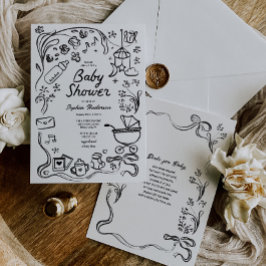 Hand plockade Whimsical Bokar for Baby, Baby Showe Inbjudningar