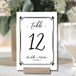 Hand plockade Whimsical Bröllop Bordsnummer<br><div class="desc">Elegant Hand plockade Whimsical Bröllop Bordsnummer. Det här fina bordsnumret har ett subtilt, handritat ram med svarta hjärtan i varje hörn och skapar en roligt och elegant som försiktigt omger bordsnumret. Blandningen av skript och handskrivet stil-typsnitt tillför en snyggt och personlig beröring, skapar den både charmig och sofistikerad. Perfekt för...</div>