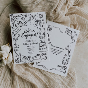 Hand plockade Whimsical Bröllop Förlovningsfest Inbjudningar