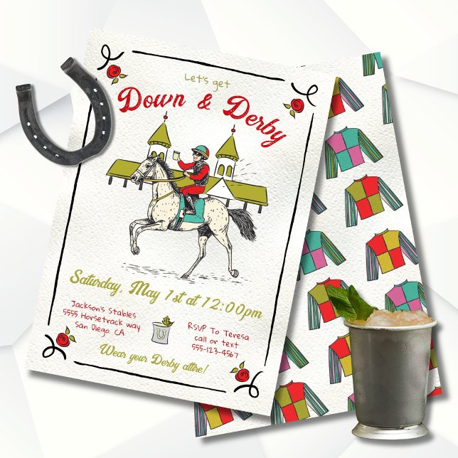 Hand plockade Whimsical Down & Derby Party Inbjudningar (Skapare uppladdad)