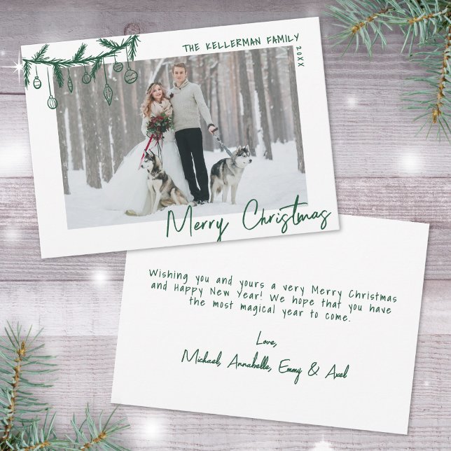 Hand plockade Whimsical Grönt God jul Julkort (Hand Drawn Whimsical Green Merry Christmas Holiday Card)