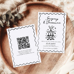 Hand plockade Whimsical Handskriftlig QR-kod Bröll Inbjudningar
