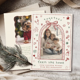 Hand plockade Whimsical jul Bow Doodle Photo Julkort