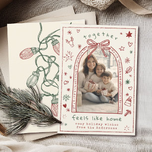 Hand plockade Whimsical jul Bow Doodle Photo Julkort