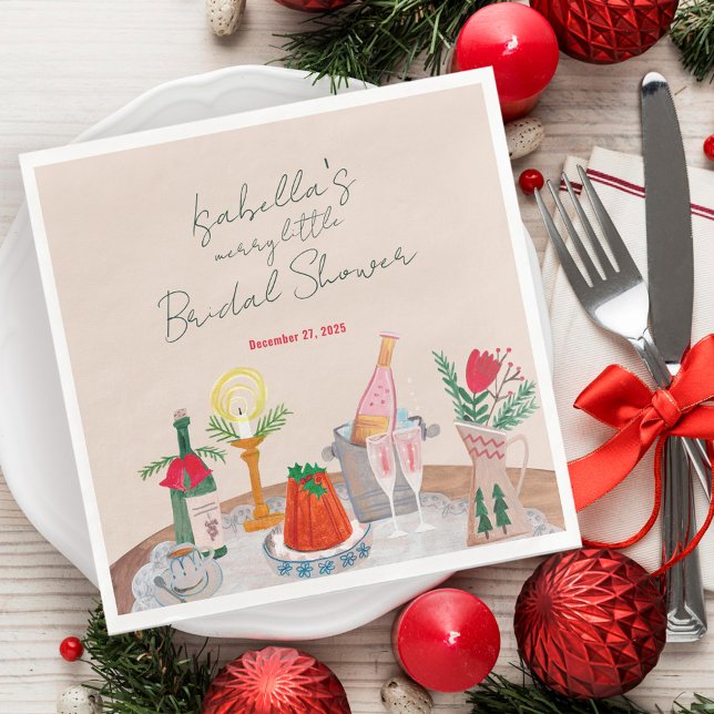 Hand plockade Whimsical Merry Little Möhippa Pappersservett (Hand Drawn Whimsical Merry Little Bridal Shower Paper Dinner Napkins)