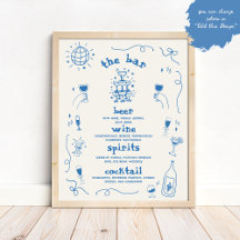 Hand plockade Whimsical Pub Menu Bröllop-tecken