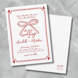 Hand plockade Whimsical Red Bow Bröllop Inbjudningar
