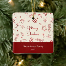 Hand plockade Whimsical Red Doodle-jul Julgransprydnad Keramik