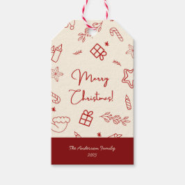 Hand plockade Whimsical Red Doodle-jul Presentetikett