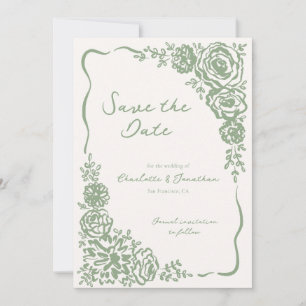 Hand plockade Whimsical Sage Grönt Blommigt Bröllo Spara Datumet