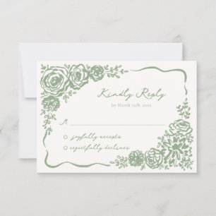 Hand plockade Whimsical Sage Grönt Bröllop OSA Kort