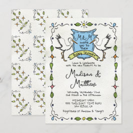 Hand plockade Whimsical Stork Vapensköld Baby Show Inbjudningar