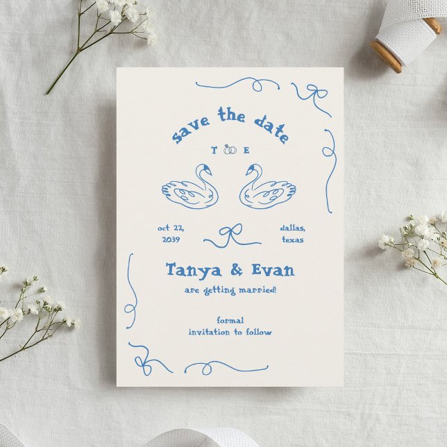 Hand plockade Whimsical Svan Monogram Doodle Bröll Spara Datumet (Skapare uppladdad)