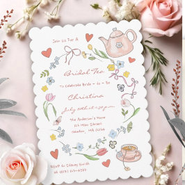 Hand plockade Whimsical Tea Inbjudningskort för mö