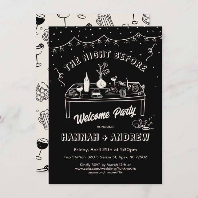 Hand plockade whimsicalWelcome Night Före chihuahu Inbjudningar (Fram/baksida)