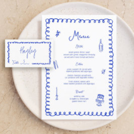 Hand plockade Whimsique Blue Fransk Bröllop Meny