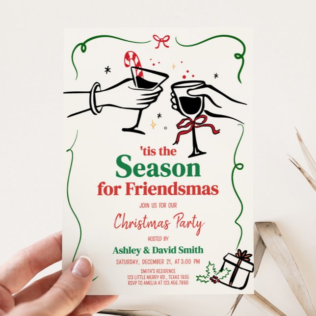 Hand plockade Whimsique Cocktail-jul Party Inbjudningar (Hand Drawn Whimsical Christmas Party Invitation
)