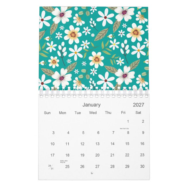 Hand plockade White Blommönster 2026 Kalender (Jan 2027)
