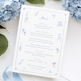Hand plockade White och Blue Bröllop Meny