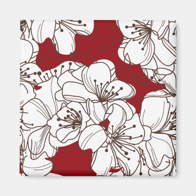 hand plockade White Vild Flowers on Red Magnet (Framsidan)