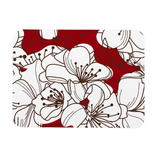 hand plockade White Vild Flowers on Red Magnet (Horisontell)