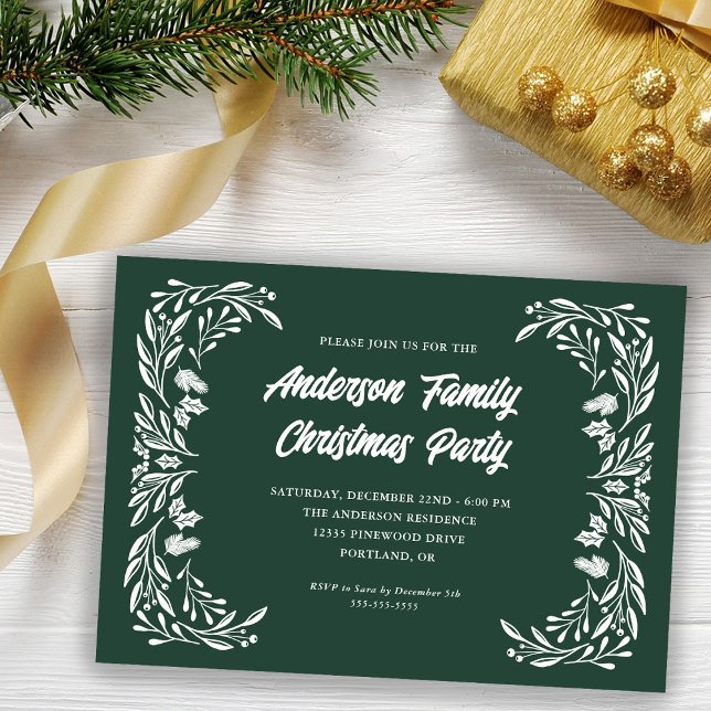 Hand plockade Winter Greenery Family jul Party Inbjudningar (Skapare uppladdad)