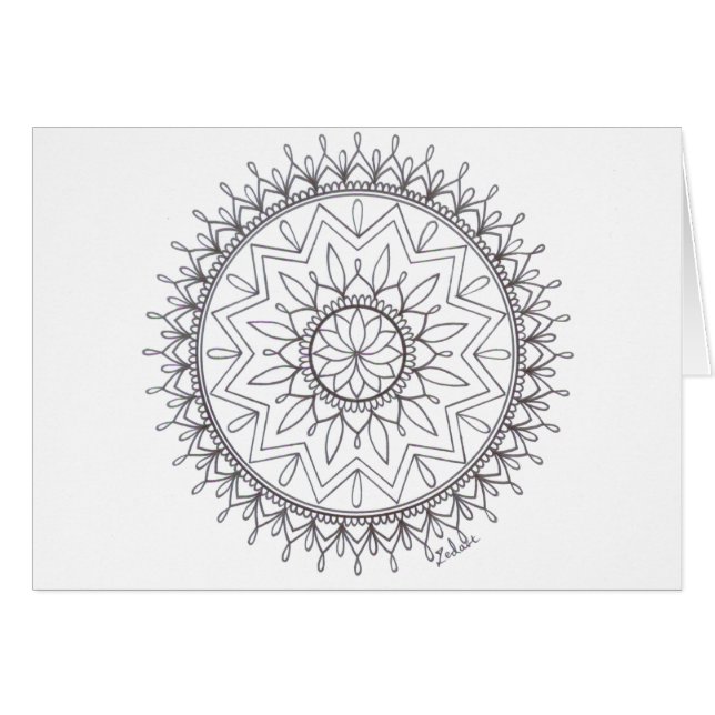 Hand plockadefärg i Mandaladesign Hälsningskort (Framsidan Horizontal)