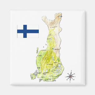 Hand plockadefärgkarta av Finland Magnet
