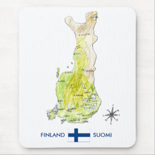 Hand plockadefärgkarta av Finland Mousepad Musmatta