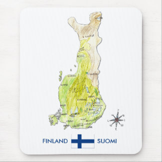 Hand plockadefärgkarta av Finland Mousepad Musmatta