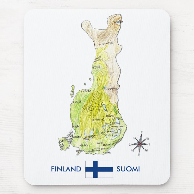 Hand plockadefärgkarta av Finland Mousepad Musmatta (Framsidan)