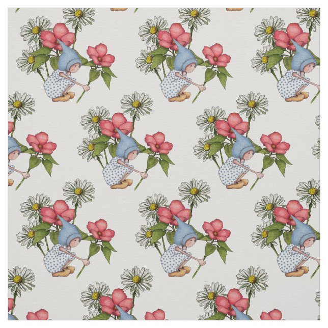 Hand plockadeGnomeflicka med blommor, fantasikonst Tyg (Provkarta)