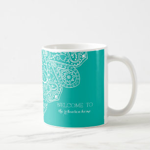Hand plockadeHenna cirklar ljusa bassängblått f Kaffemugg