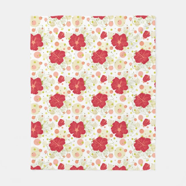 Hand plockadehibiskusmönster fleecefilt (Framsidan)