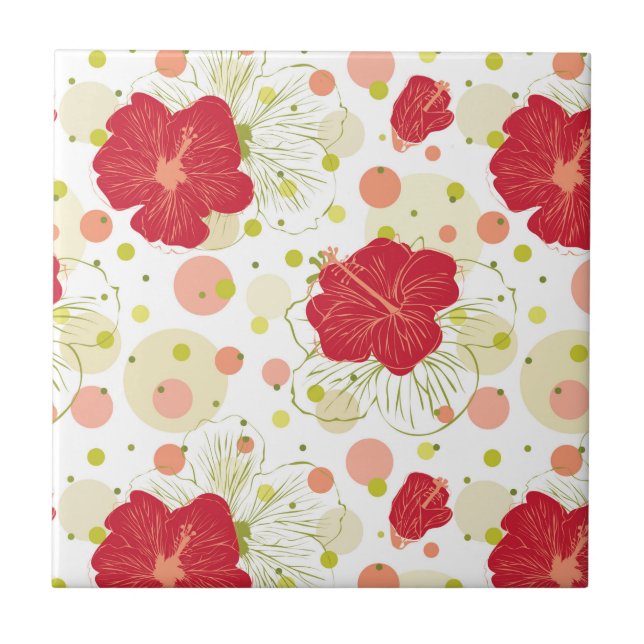 Hand plockadehibiskusmönster kakelplatta (Framsidan)