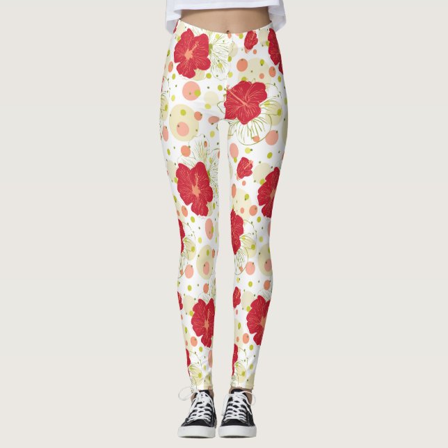 Hand plockadehibiskusmönster leggings (Framsida)