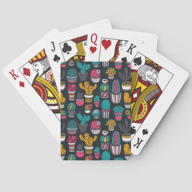 Hand plockadekaktusen skissar in stilmönster spel kort (Baksidan)