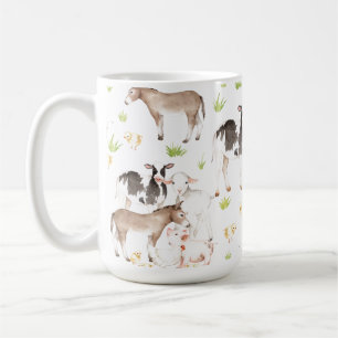 Hand plockadevattenfärgdjur på lantgården kaffemugg