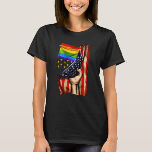 Hand Pulling American Flagga Rainbow Flagga Lgbt G T Shirt