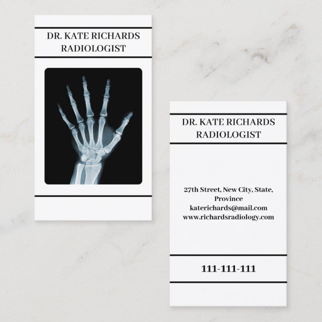 Hand Röntgen Radiolog Röntgenbild Vit Visitkort (Fram/baksida)