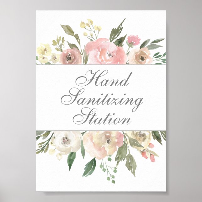 Hand Sanitizing Station Chic Blommigt Bröllop Post Poster (Framsidan)