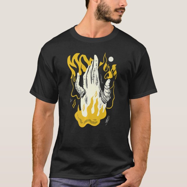 Hand Scary Surreal Burning Djävulen T Shirt (Framsida)