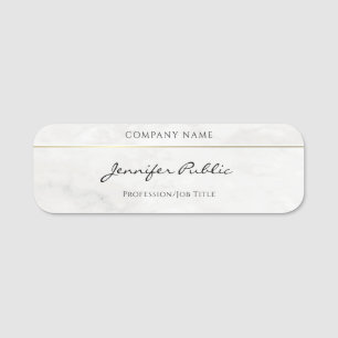 Hand Script Template White Marble Guld, Elegant Namnbricka