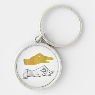 Hand Silhouette Anka Gult Rund Silverfärgad Nyckelring