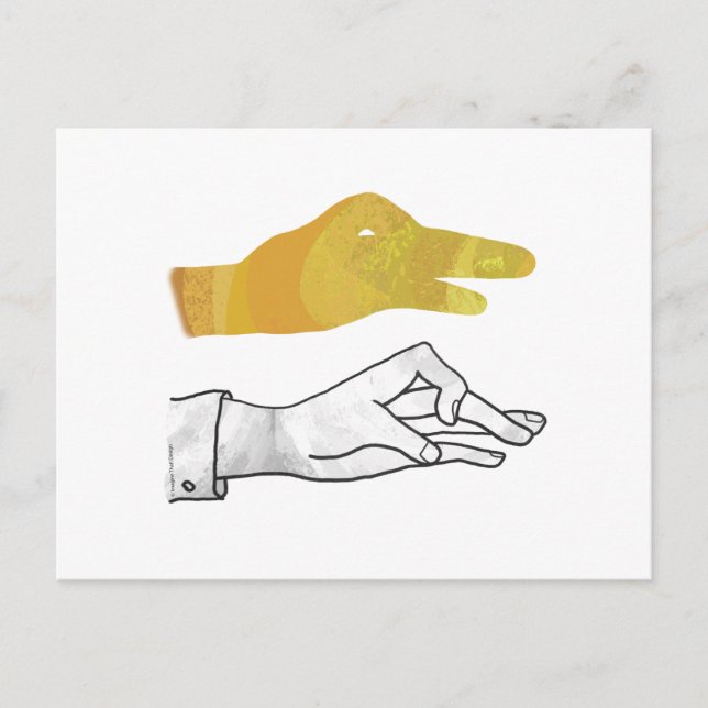Hand Silhouette Anka Gult Vykort (Framsida)