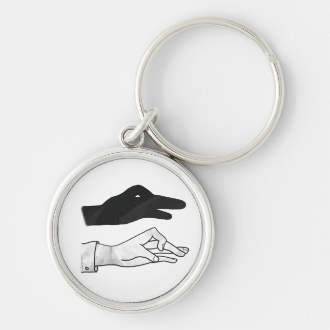 Hand Silhouette Anka Rund Silverfärgad Nyckelring (Framsidan)