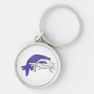 Hand Silhouette Anteater Lila Rund Silverfärgad Nyckelring