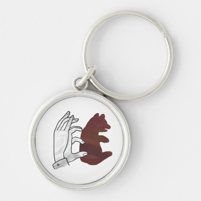 Hand Silhouette Bear Unge Brown Rund Silverfärgad Nyckelring (Framsidan)