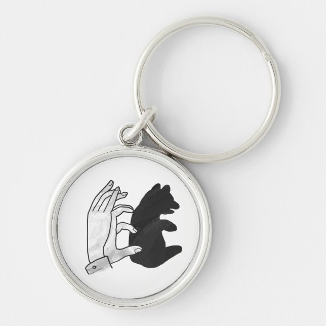 Hand Silhouette Bear Unge Rund Silverfärgad Nyckelring (Framsidan)