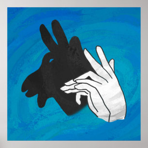 Hand Silhouette Billy Goat Blue Poster